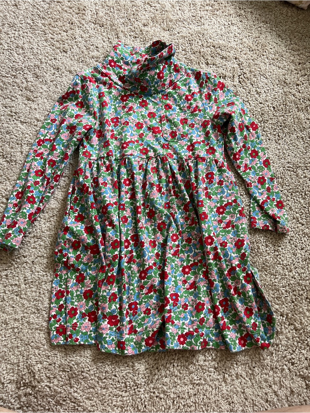 Mini Boden Floral Festive Cord Long Sleeve Shirtdress Multicolor 4-5Y